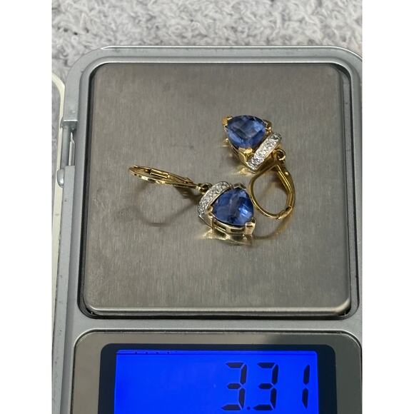 Sterling Silver Gold Vermeil Blue CZ Trillion Dangle Earrings #64591 - Picture 7 of 7